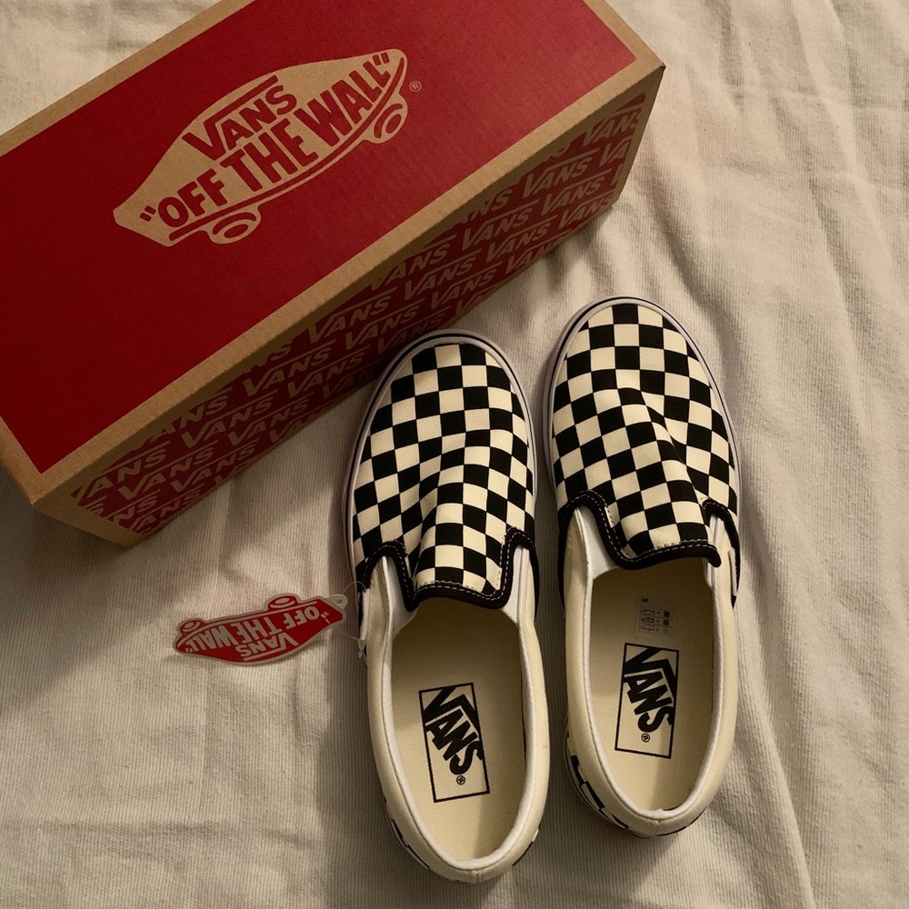 Checkered slip on vans